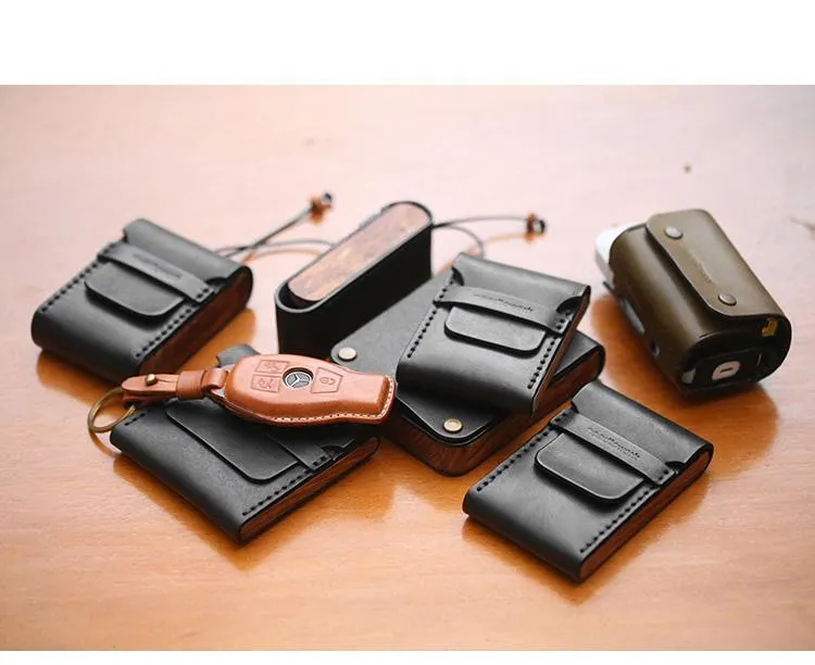 Cool Wooden Leather Mens Black Wallet Small Card Holder Black Coin Wallet for Men