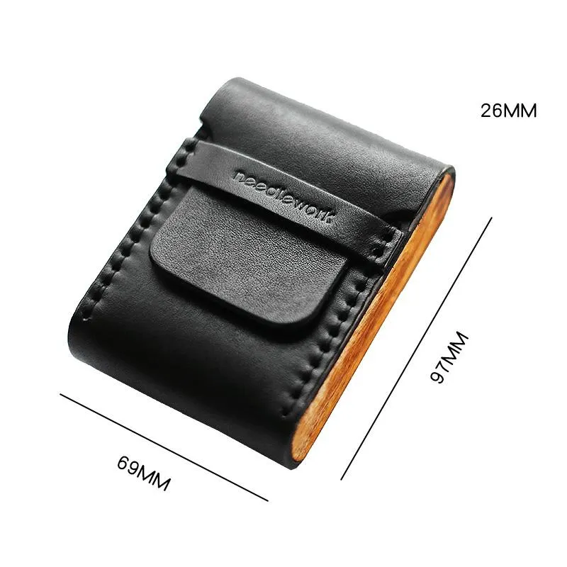 Cool Wooden Leather Mens Black Wallet Small Card Holder Black Coin Wallet for Men