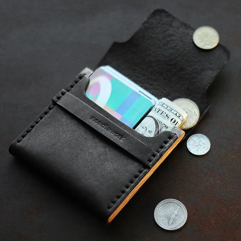 Cool Wooden Leather Mens Black Wallet Small Card Holder Black Coin Wallet for Men