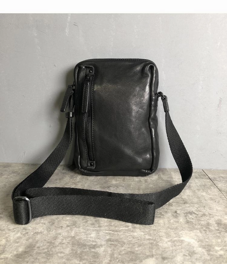 Cool BROWN LEATHER MEN'S Vertical Small Side Bags MESSENGER BAG BLACK Black Courier Bags FOR MEN