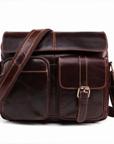 Cool Dark Brown Vintage Leather Small Side Bag Messenger Bag Shoulder Bags For Men