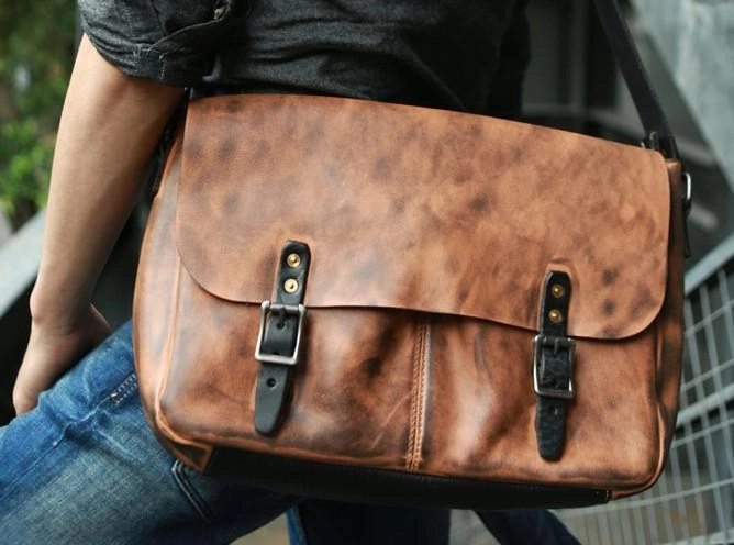 Cool Handmade Vintage Leather Mens Messenger Bags Shoulder Bag for men