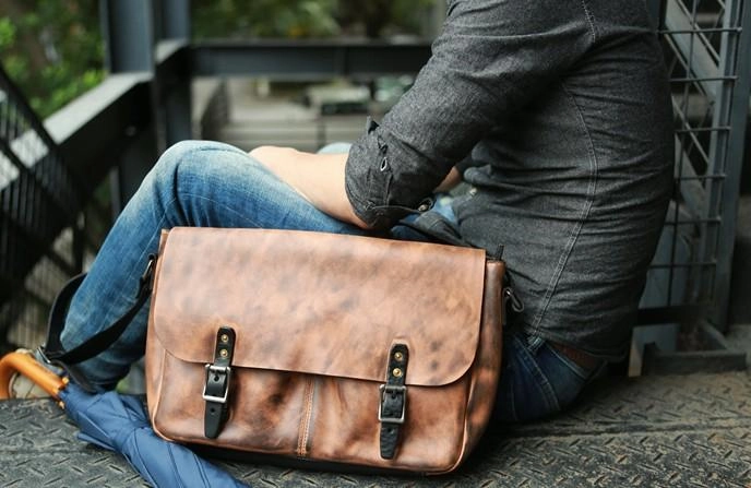 Cool Handmade Vintage Leather Mens Messenger Bags Shoulder Bag for men