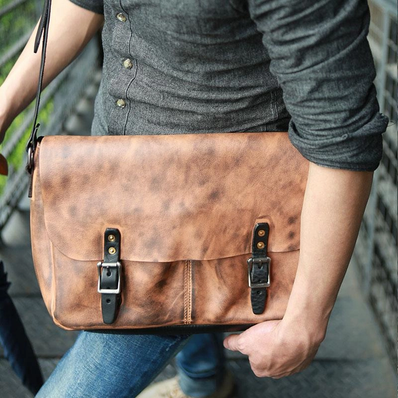 Cool Handmade Vintage Leather Mens Messenger Bags Shoulder Bag for men