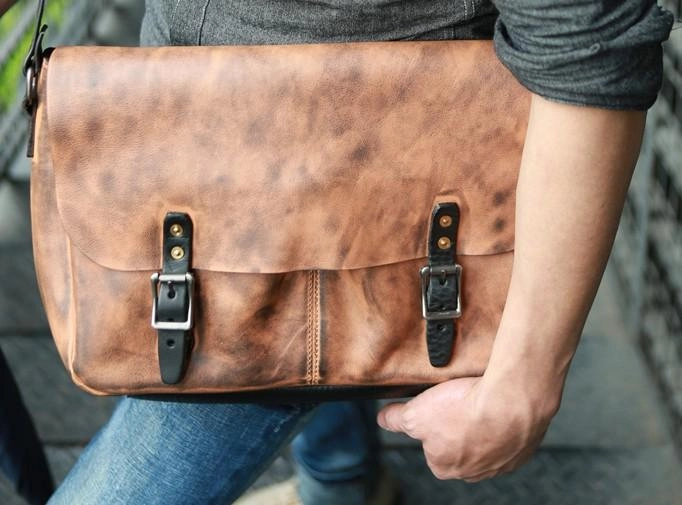 Cool Handmade Vintage Leather Mens Messenger Bags Shoulder Bag for men