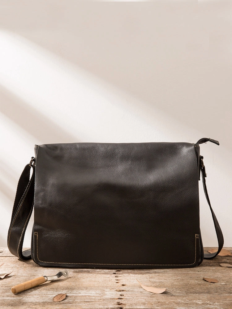 Cool Leather Black Mens Side Bag Messenger Bags Vintage Courier Bag for Men