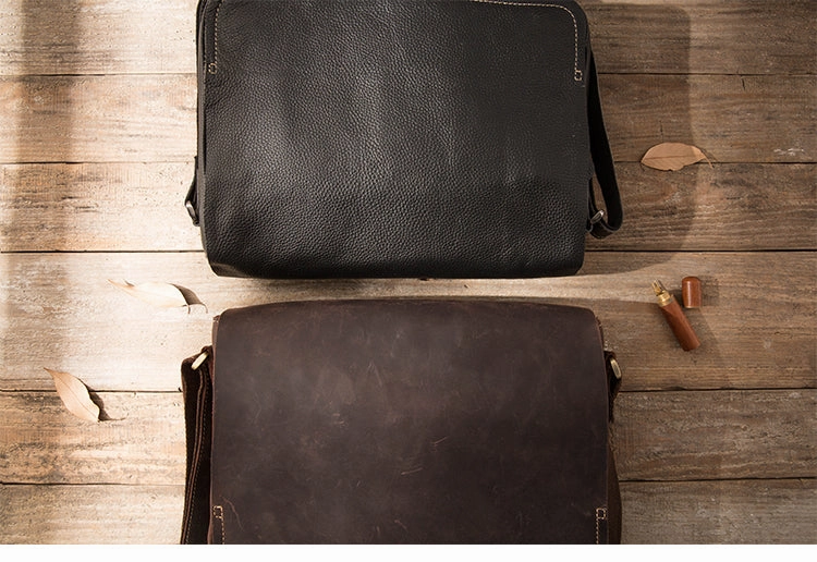 Cool Leather Black Mens Side Bag Messenger Bags Vintage Courier Bag for Men