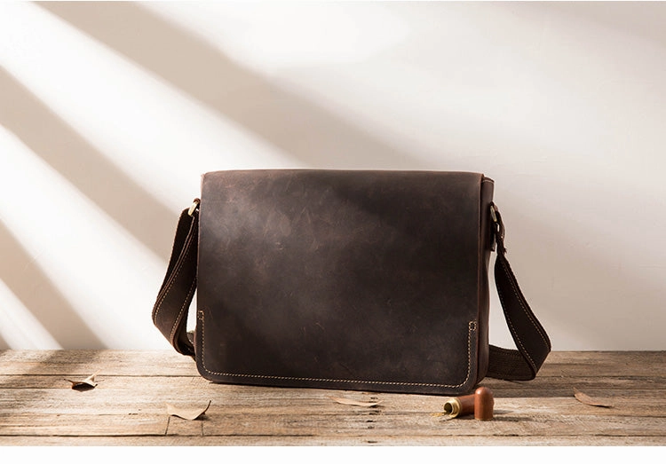 Cool Leather Black Mens Side Bag Messenger Bags Vintage Courier Bag for Men