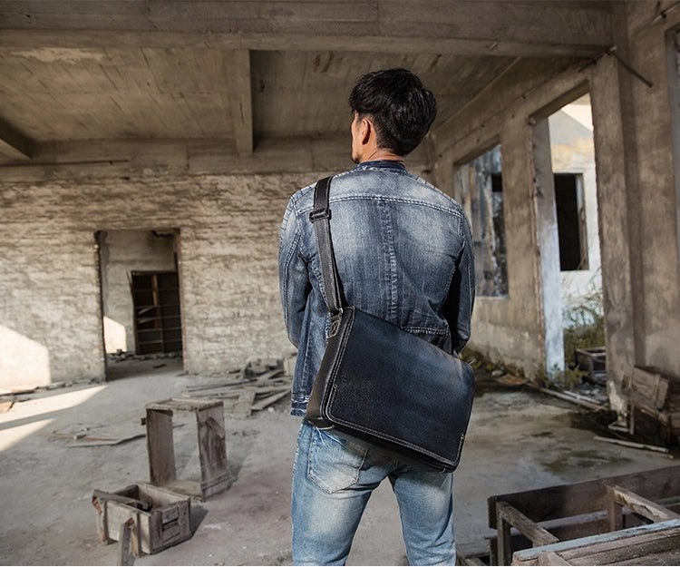 Cool Leather Black Mens Side Bag Messenger Bags Vintage Courier Bag for Men