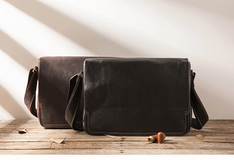 Cool Leather Black Mens Side Bag Messenger Bags Vintage Courier Bag for Men
