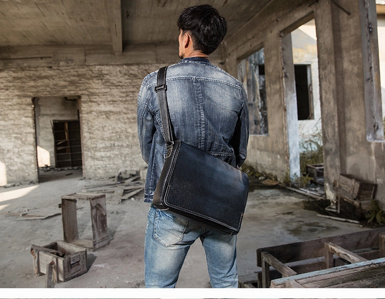 Cool Leather Black Mens Side Bag Messenger Bags Vintage Courier Bag for Men