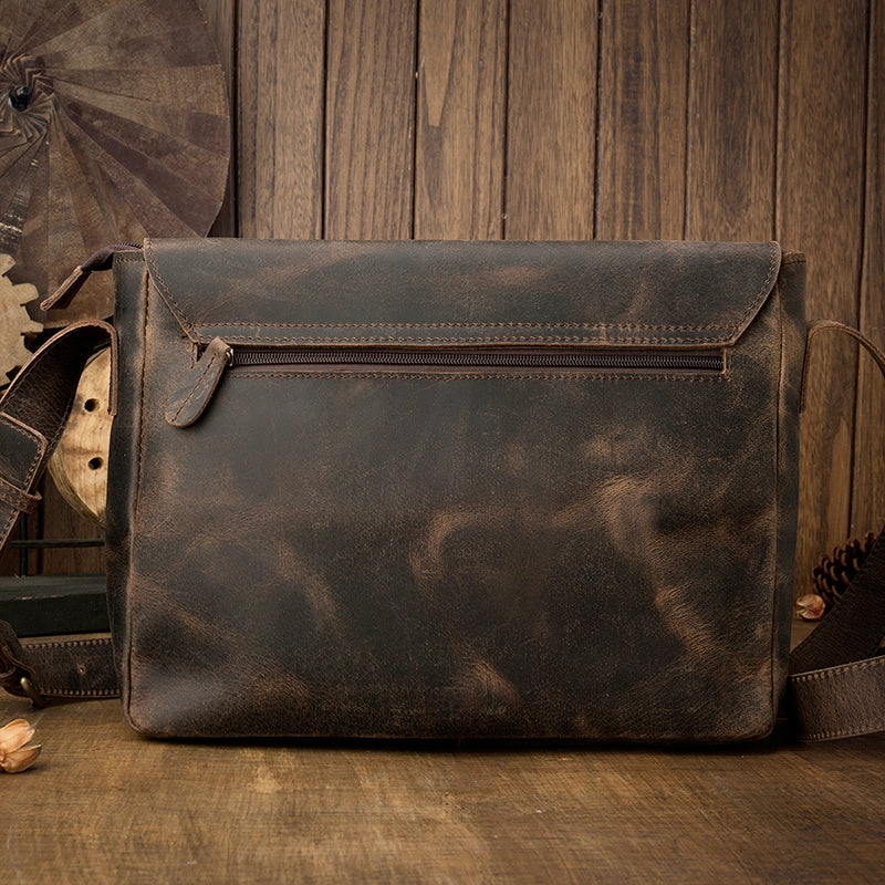 Cool Leather Coffee Mens Side Bag Messenger Bags Vintage Courier Bag for Men