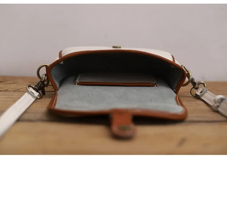 Cute Saddle Black LEATHER Side Bag White WOMEN Contrast Color Saddle SHOULDER BAG Small Crossbody Purse FOR WOMEN