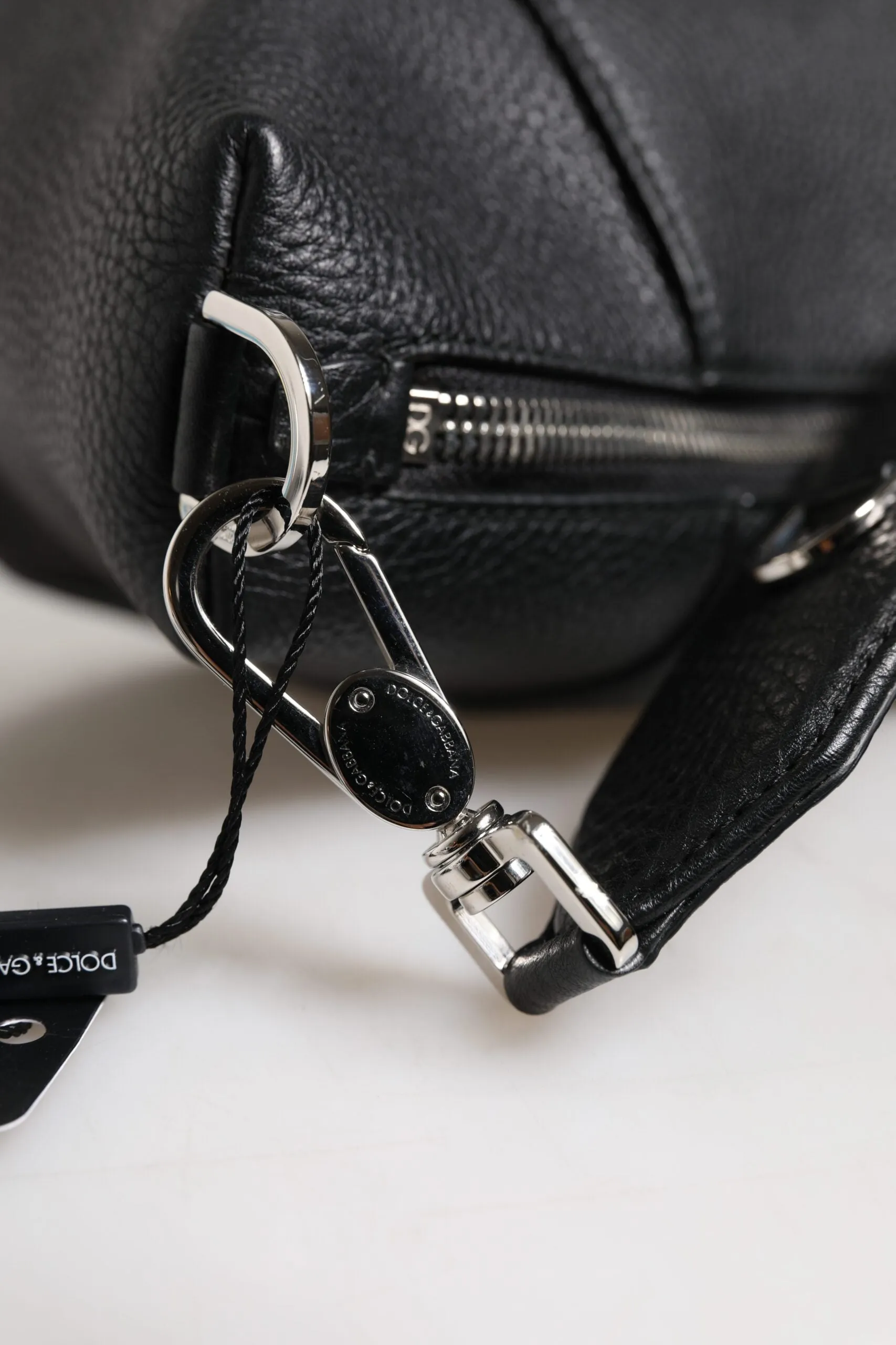 Dolce & Gabbana Black Leather Logo Plaque Shoulder Crossbody Bag