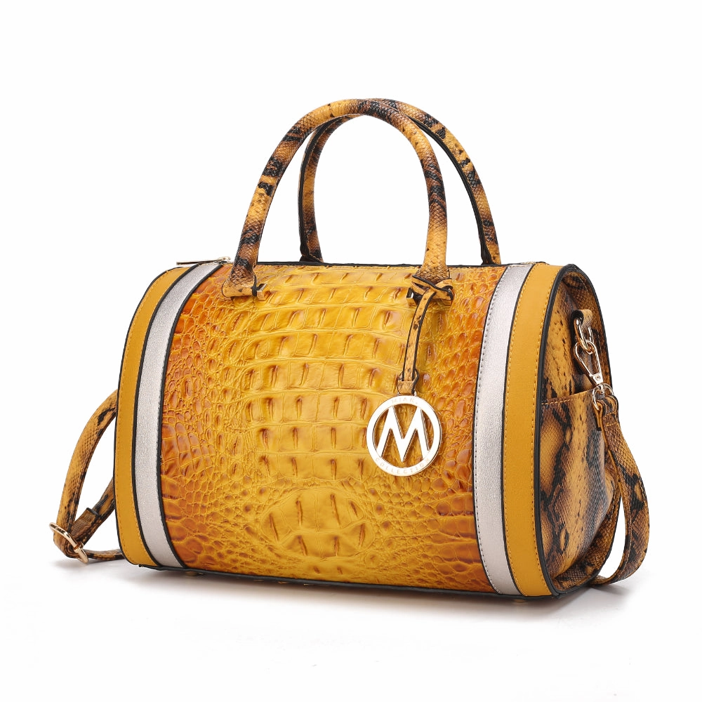Eleanor Faux Crocodile-Embossed Vegan Leather Womens Satchel