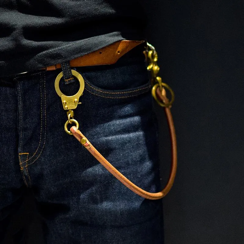 Fashion Men's Handmade Pure Brass Leather Rope Key Chain Pants Chains Biker Wallet Chain For Men