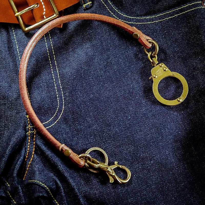 Fashion Men's Handmade Pure Brass Leather Rope Key Chain Pants Chains Biker Wallet Chain For Men
