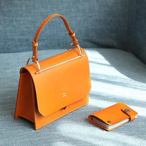 Fashion Womens Black Leather Flap Over Handbag Purse Handmade Square Crossbody Bag Shoulder Bag Purse