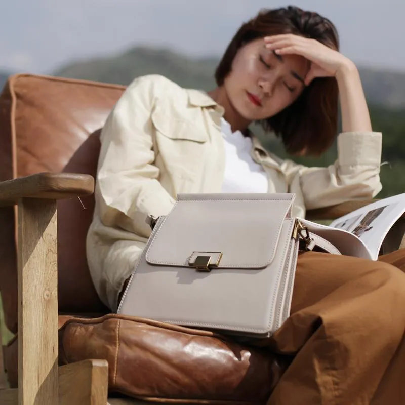 Fashion Womens White Leather Satchel Shoulder Bag Envelope Crossbody Bags Side Purses for Ladies