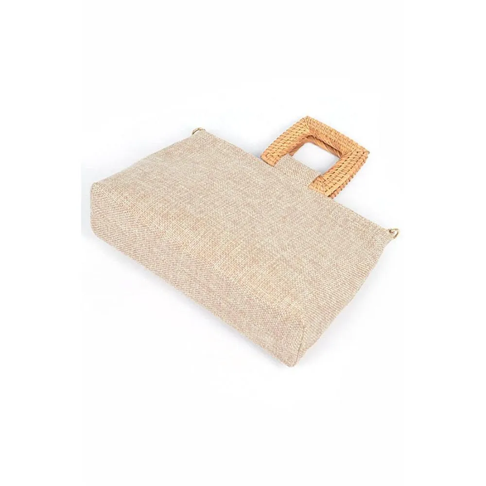 FASHNZFAB Bamboo Top Handle Linen Convertible Clutch Bag