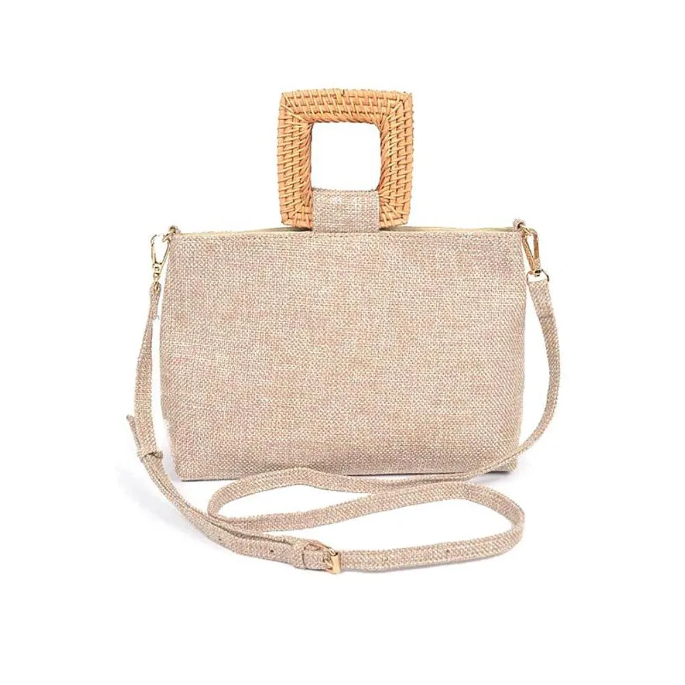 FASHNZFAB Bamboo Top Handle Linen Convertible Clutch Bag