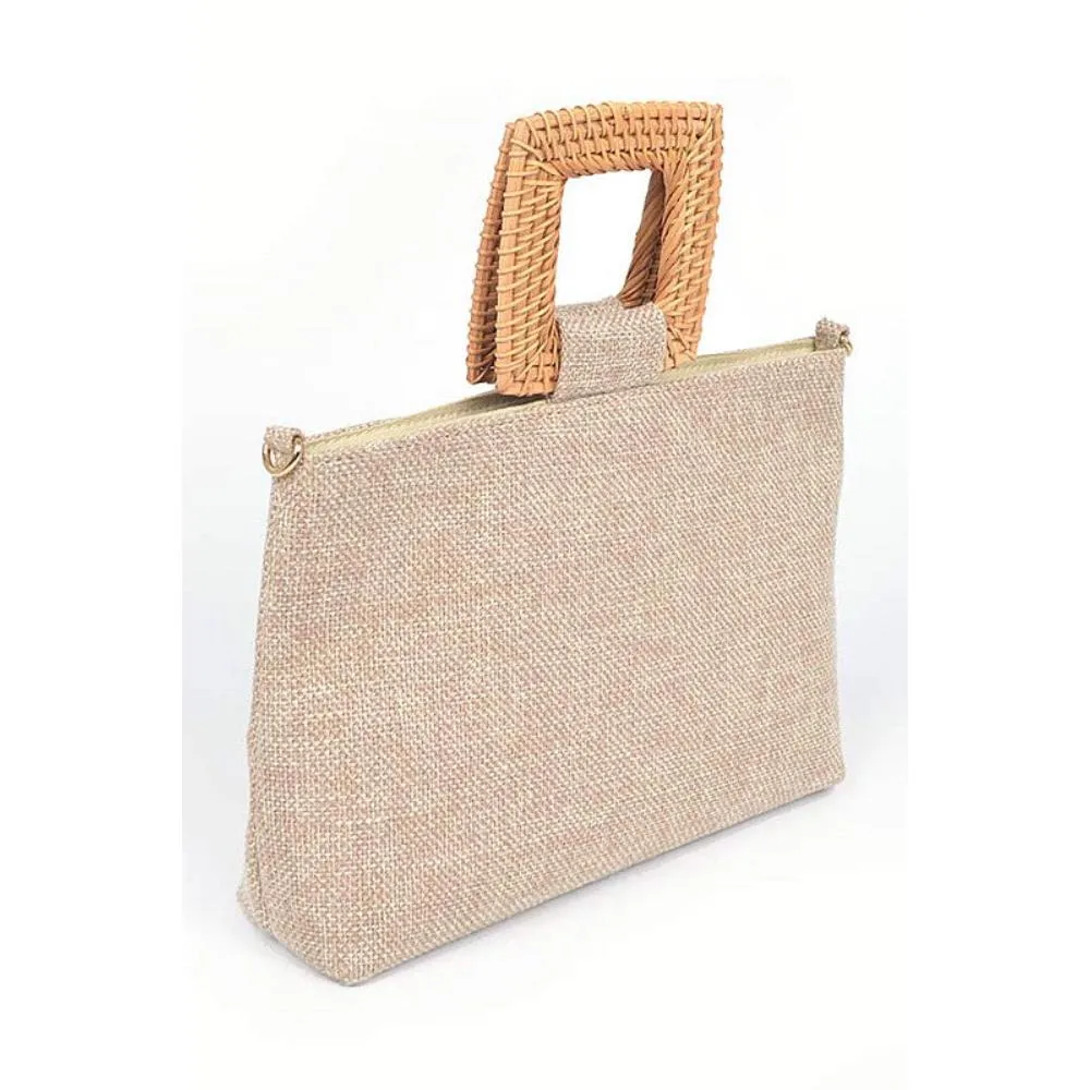 FASHNZFAB Bamboo Top Handle Linen Convertible Clutch Bag