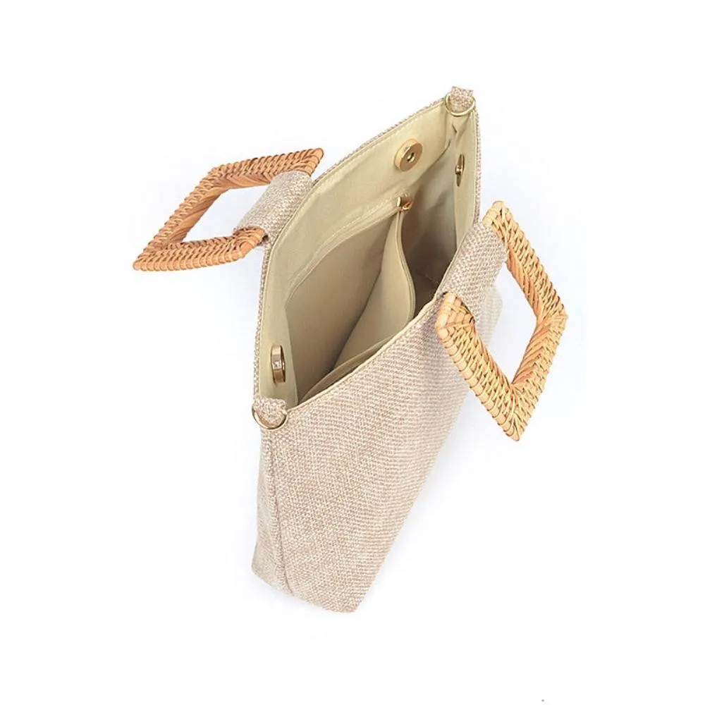 FASHNZFAB Bamboo Top Handle Linen Convertible Clutch Bag