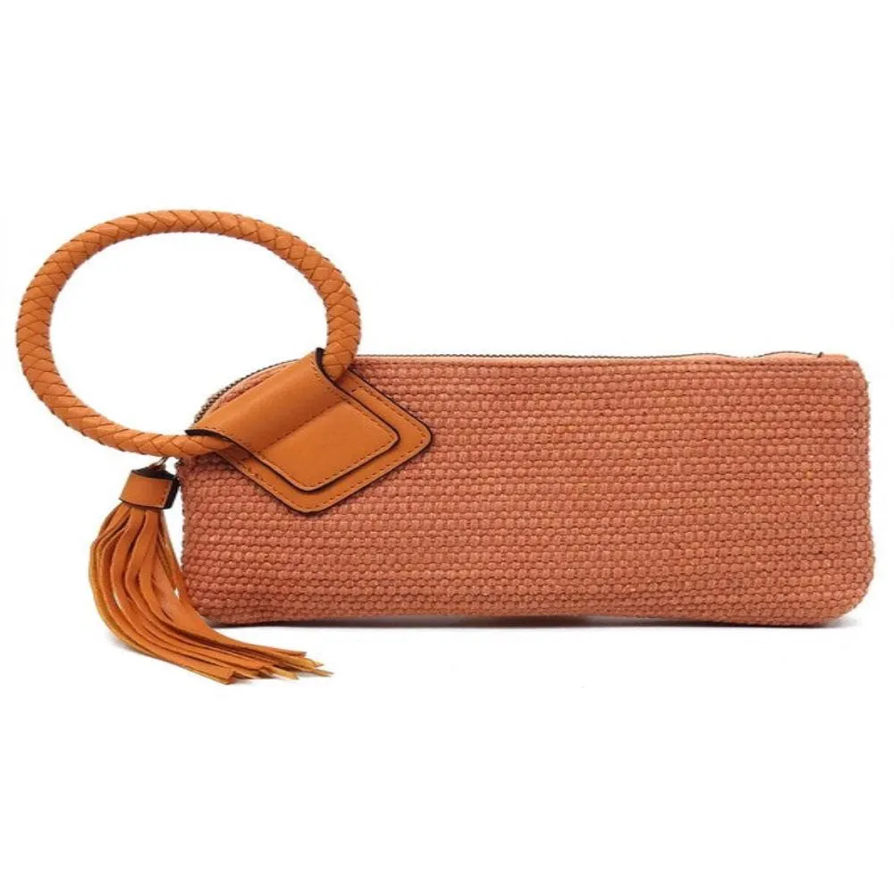 FASHNZFAB Canvas Cuff Handle Tassel Wristlet Clutch