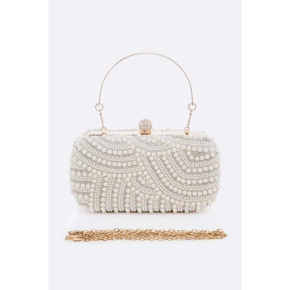 FASHNZFAB Pearl Embellshment Bridal Box Clutch
