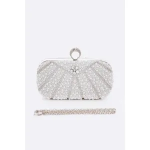 FASHNZFAB Pearl Studded Statement Bridal Box Clutch