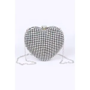 FASHNZFAB Rhinestone Heart Shape Box Clutch