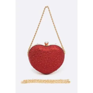 FASHNZFAB Rhinestone Pave Heart Shape Convertible Clutch