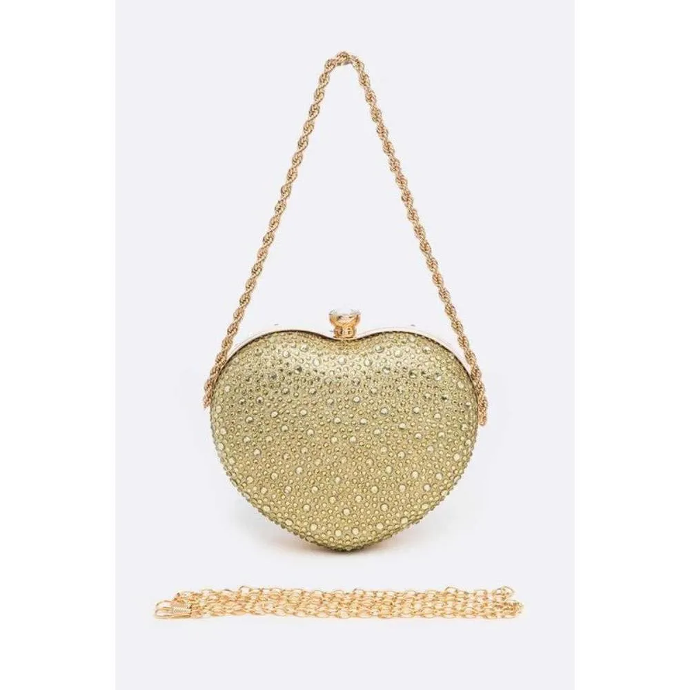 FASHNZFAB Rhinestone Pave Heart Shape Convertible Clutch