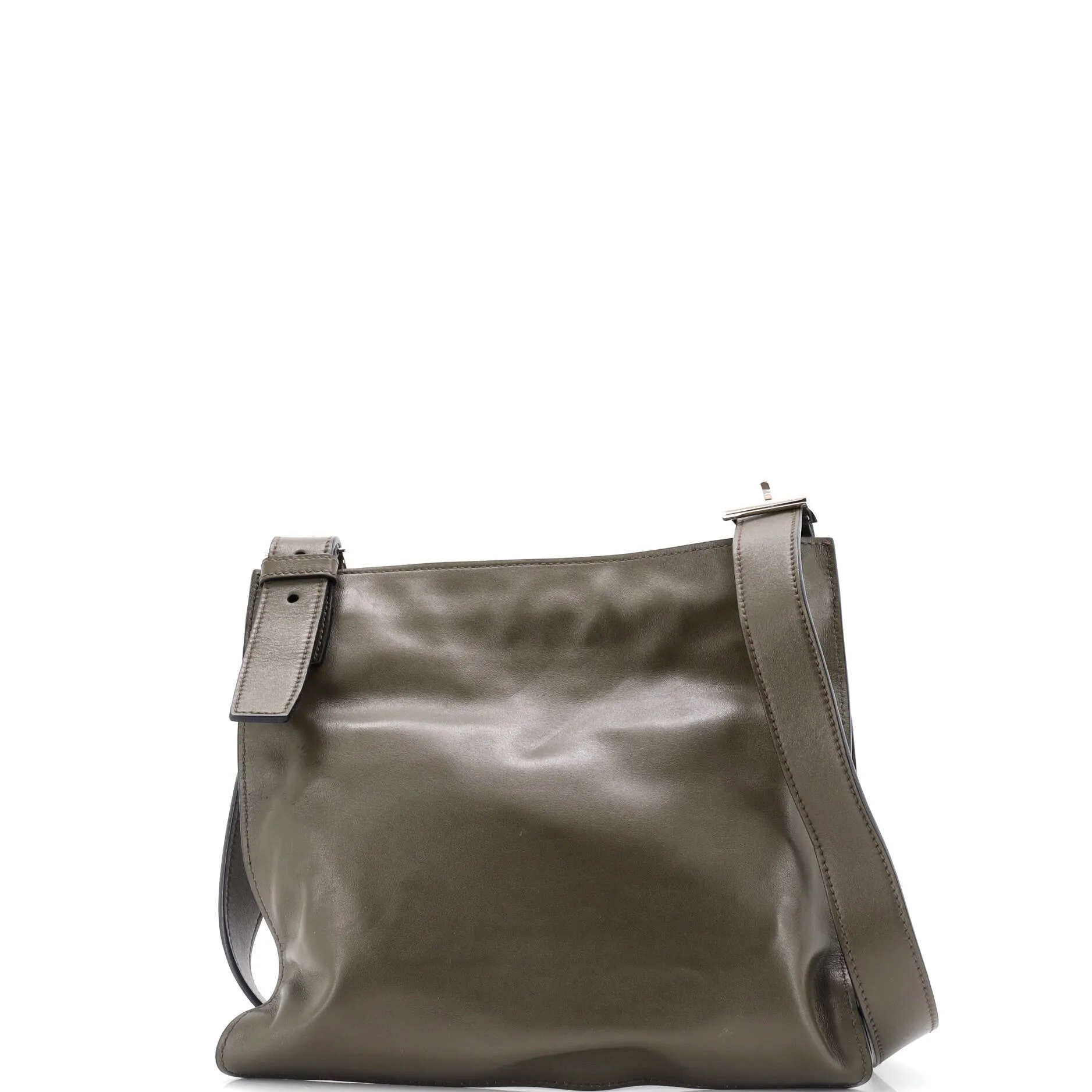 Front Pocket Zip Messenger Bag Soft Calfskin Medium