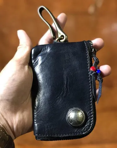 Handamde Genuine Leather Mens Cool Key Wallet Card Slim Wallet Key Holder Car Key Case for Men