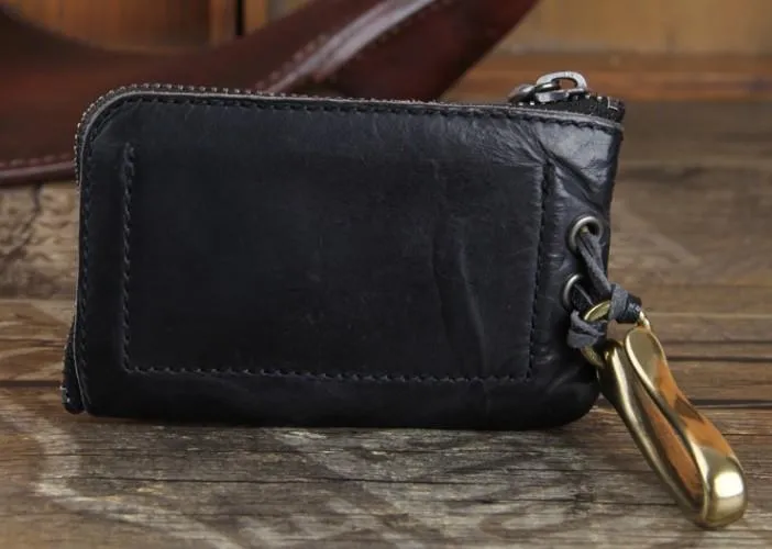 Handamde Genuine Leather Mens Cool Key Wallet Card Slim Wallet Key Holder Car Key Case for Men