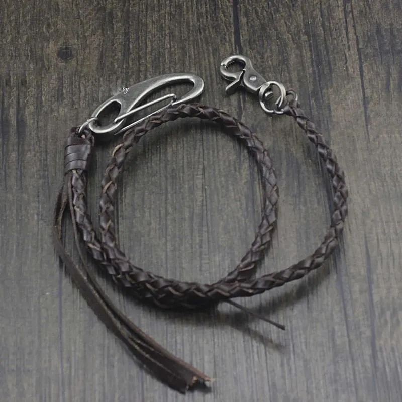 Handmade Braided Leather Punk Rock Cool Wallets Chain Biker Trucker Wallets Chain Trucker Wallet Chain for Men