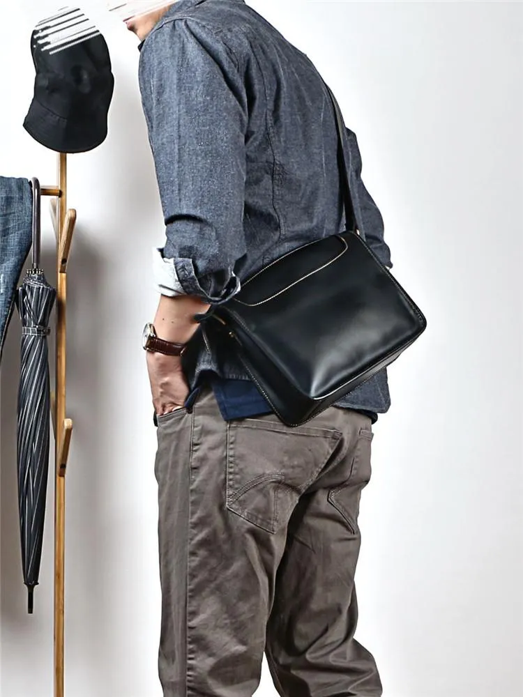 Handmade Dark Coffee Leather Mens 10 inches Courier Bag Brown Messenger Bags Dark Brown Postman Bags For Men