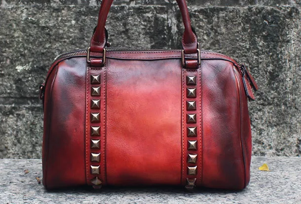 Handmade Leather Handbag Doctor Bag Purse Crossbody Shoulder Bag for Girl Women Lady