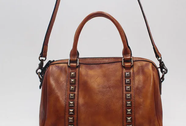 Handmade Leather Handbag Doctor Bag Purse Crossbody Shoulder Bag for Girl Women Lady