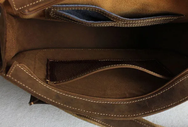 Handmade leather men Briefcase messenger coffee shoulder bag vintage bag for him
