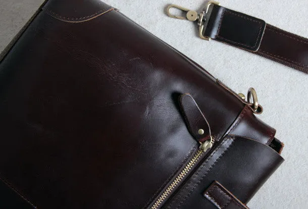 Handmade leather men Briefcase messenger dark coffee brown shoulder bag vintage bag