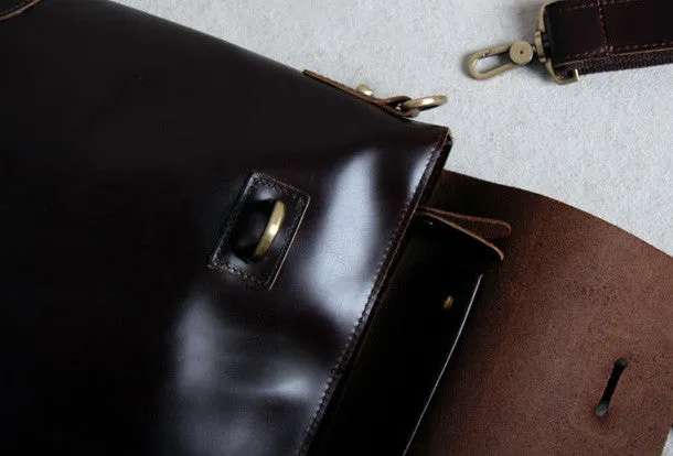 Handmade leather men Briefcase messenger dark coffee brown shoulder bag vintage bag