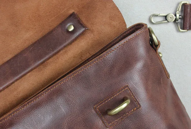 Handmade leather men Briefcase messenger dark coffee brown shoulder bag vintage bag