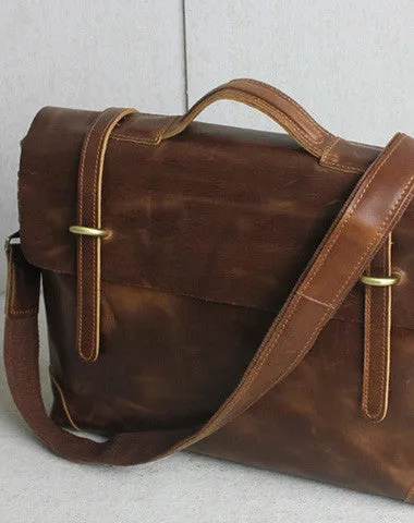 Handmade leather men Briefcase messenger dark coffee brown shoulder bag vintage bag