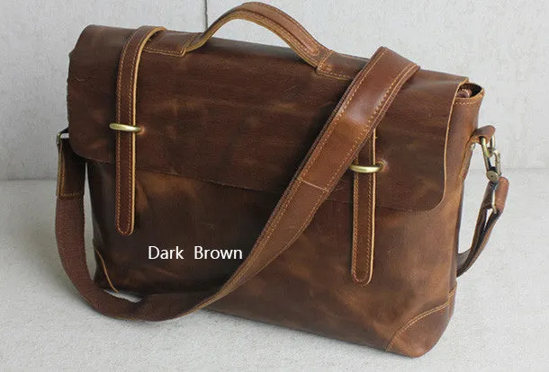 Handmade leather men Briefcase messenger dark coffee brown shoulder bag vintage bag