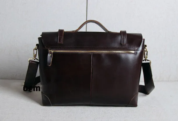 Handmade leather men Briefcase messenger dark coffee brown shoulder bag vintage bag