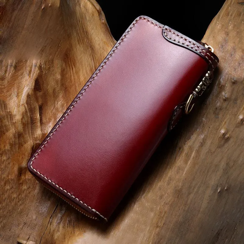 Handmade Leather Mens Chain Biker Wallet Cool Leather Wallet Long Phone Wallets for Men