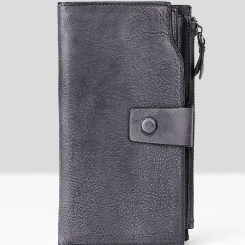 Handmade Leather Mens Cool Long Leather Wallet Wristlet Clutch Wallet for Men