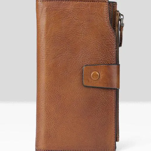Handmade Leather Mens Cool Long Leather Wallet Wristlet Clutch Wallet for Men